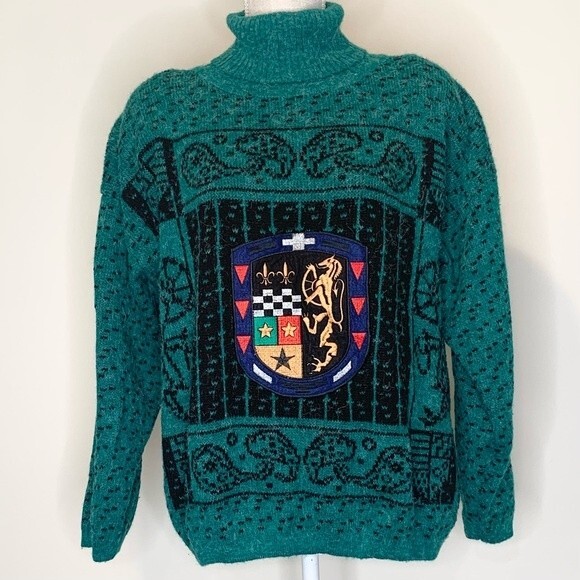 VTG Tampa 80's Turtleneck Ski Winter Sweater Emobroidered Crest M/L - Picture 1 of 9